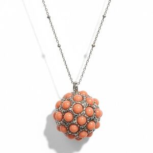 Coral Cabochon Cluster Pendant Necklace